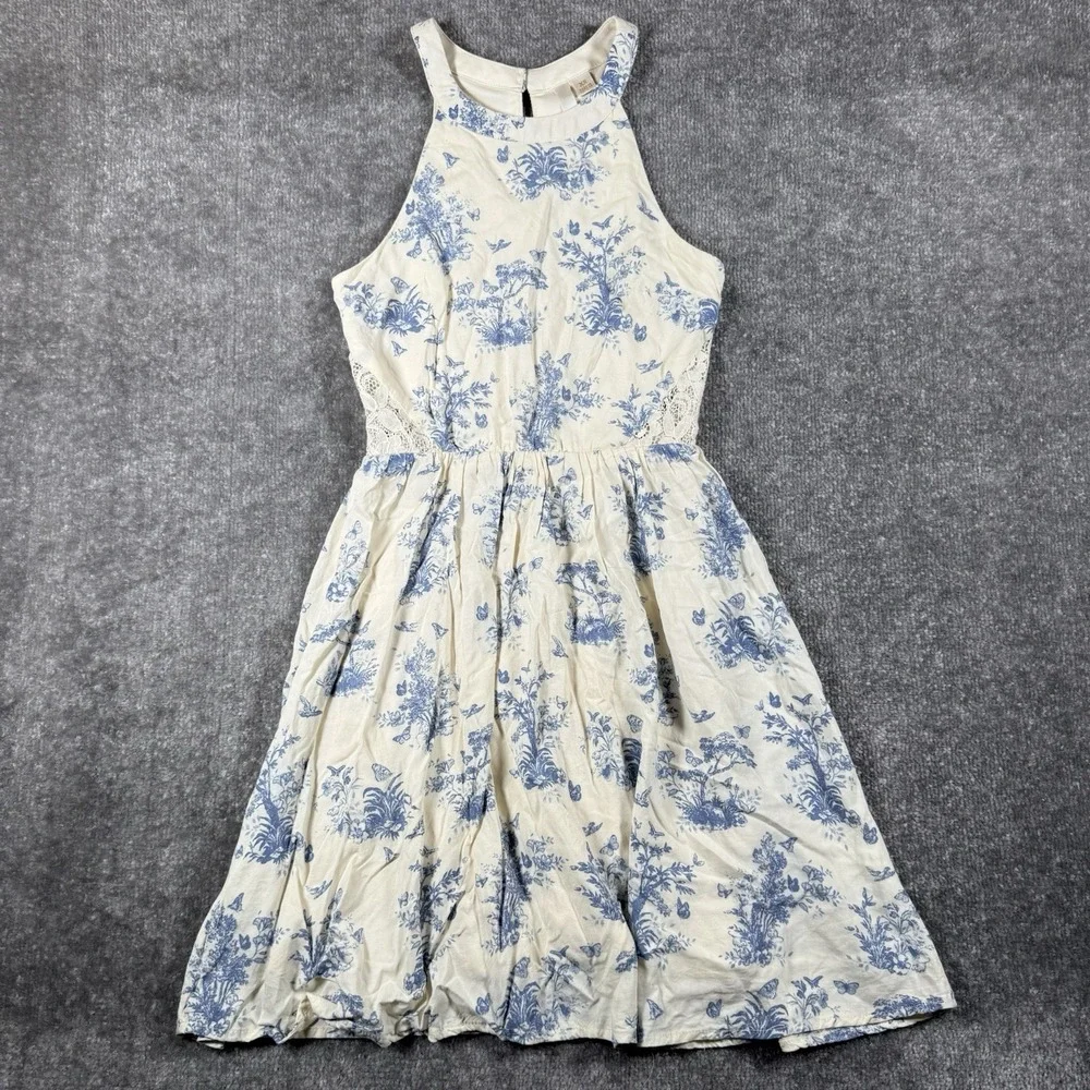 Disney Cinderella Dress Juniors Size XS Blue Halter Butterfly Print Sleeveless